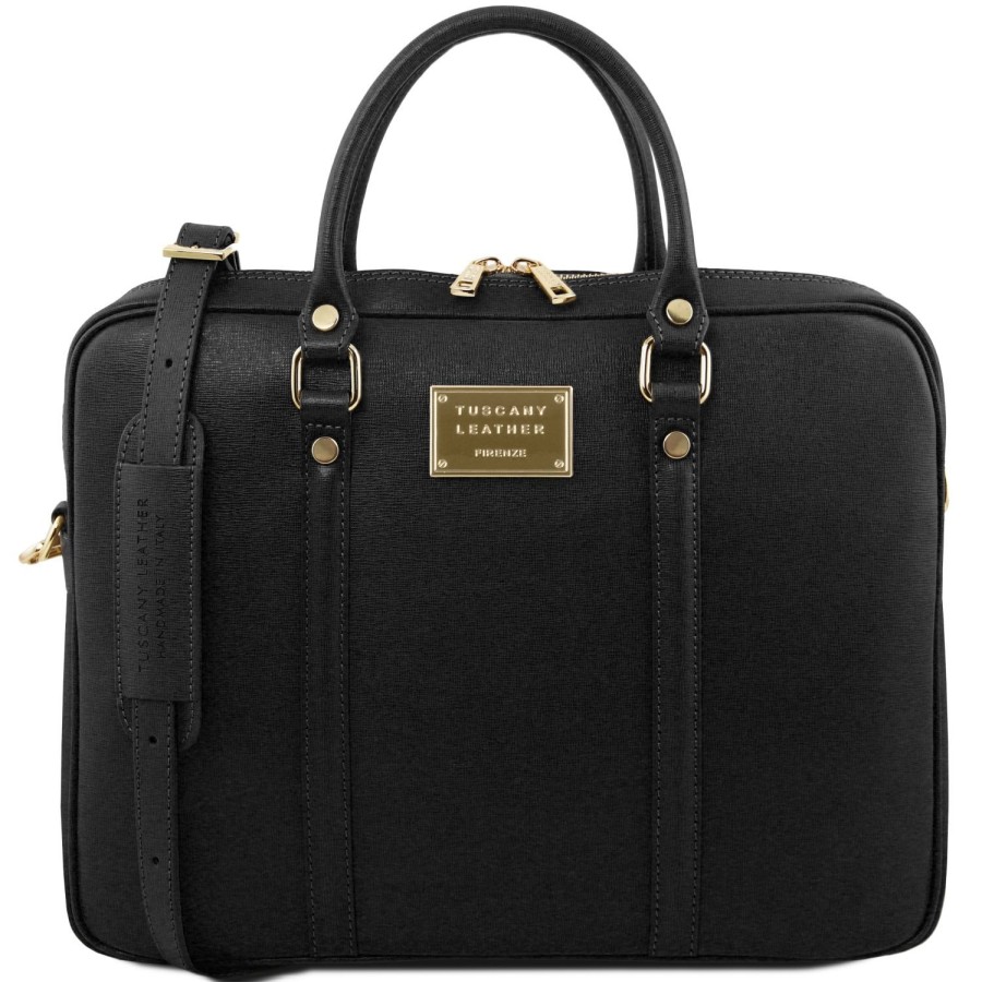 Donna Tuscany Leather | Prato Borsa Da Lavoro Porta Computer Saffiano Tl141626 Nero