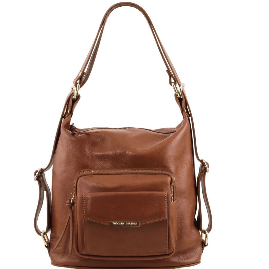 Donna Tuscany Leather | Tl Bag Borsa Donna In Pelle Convertibile A Zaino Tl141535 Cannella