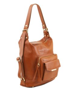 Donna Tuscany Leather | Tl Bag Borsa Donna In Pelle Convertibile A Zaino Tl141535 Cannella