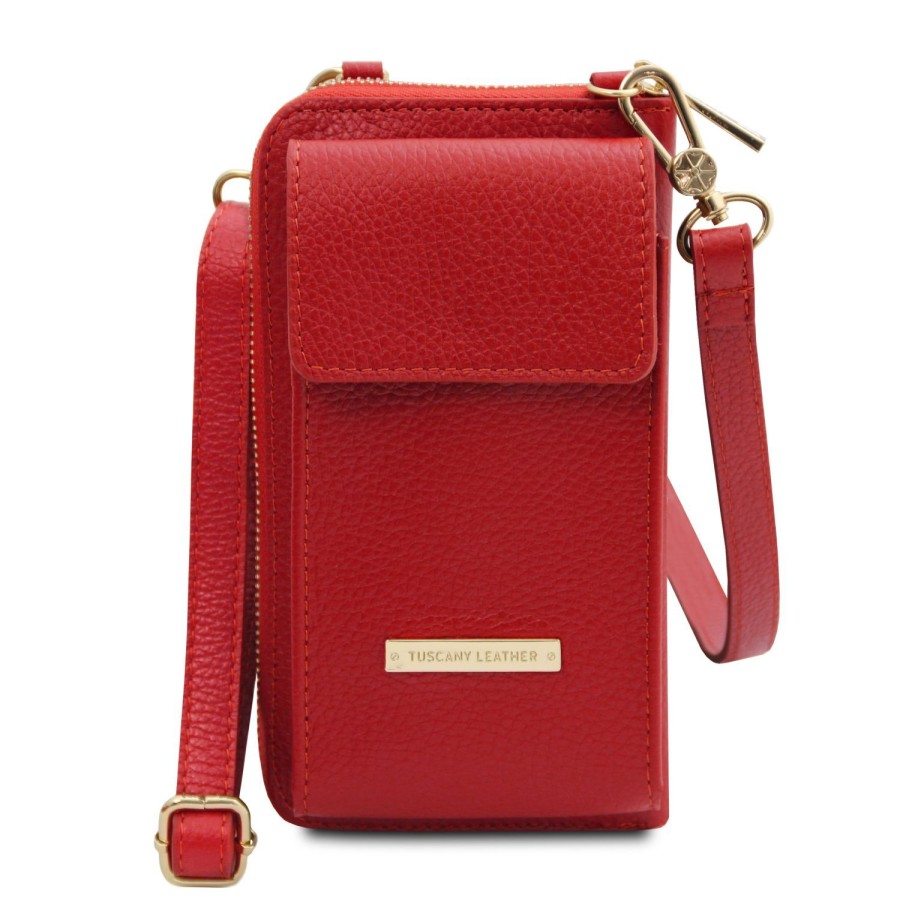 Donna Tuscany Leather | Tl Bag Portafoglio In Pelle Con Tracolla Tl142323 Rosso Lipstick