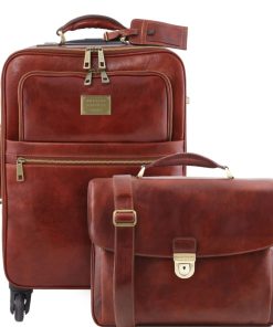 Ufficio Tuscany Leather | Set Di Trolley 4 Ruote E Porta Computer In Pelle Marrone