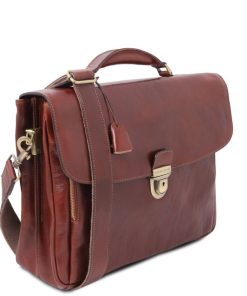 Ufficio Tuscany Leather | Set Di Trolley 4 Ruote E Porta Computer In Pelle Marrone