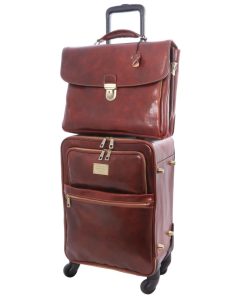 Ufficio Tuscany Leather | Set Di Trolley 4 Ruote E Porta Computer In Pelle Marrone