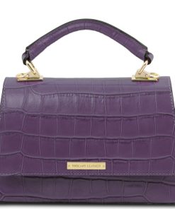 Donna Tuscany Leather | Afrodite Borsa A Mano In Pelle Stampa Cocco Tl142300 Viola