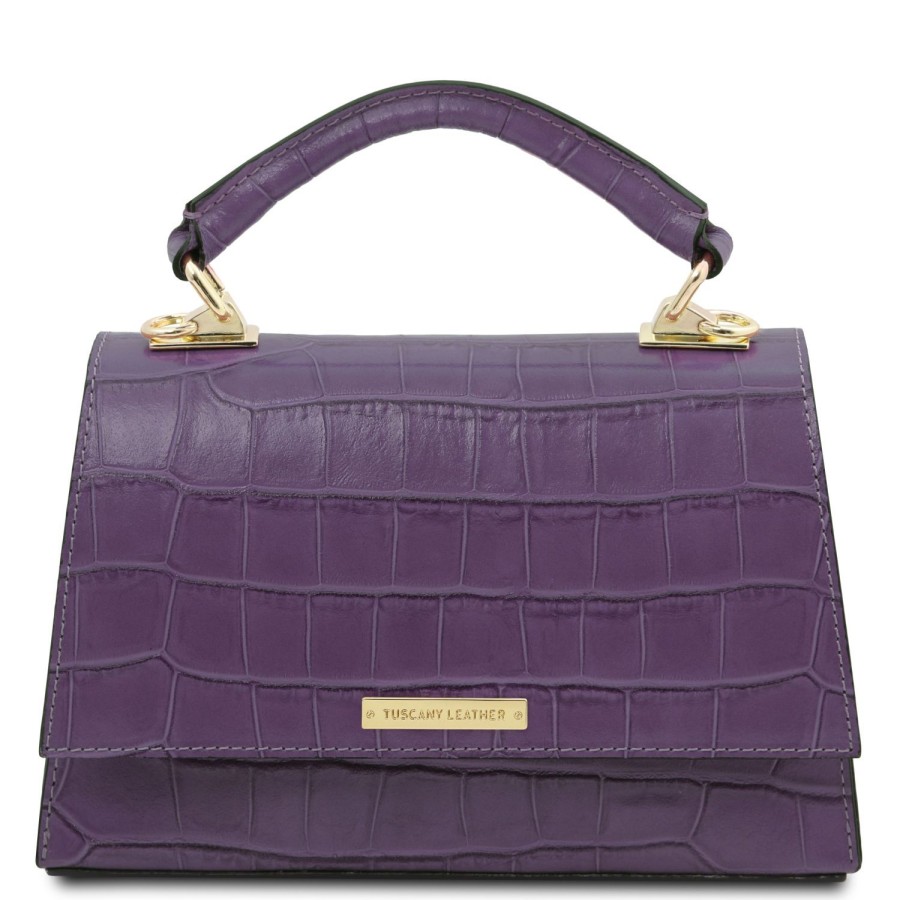 Donna Tuscany Leather | Afrodite Borsa A Mano In Pelle Stampa Cocco Tl142300 Viola