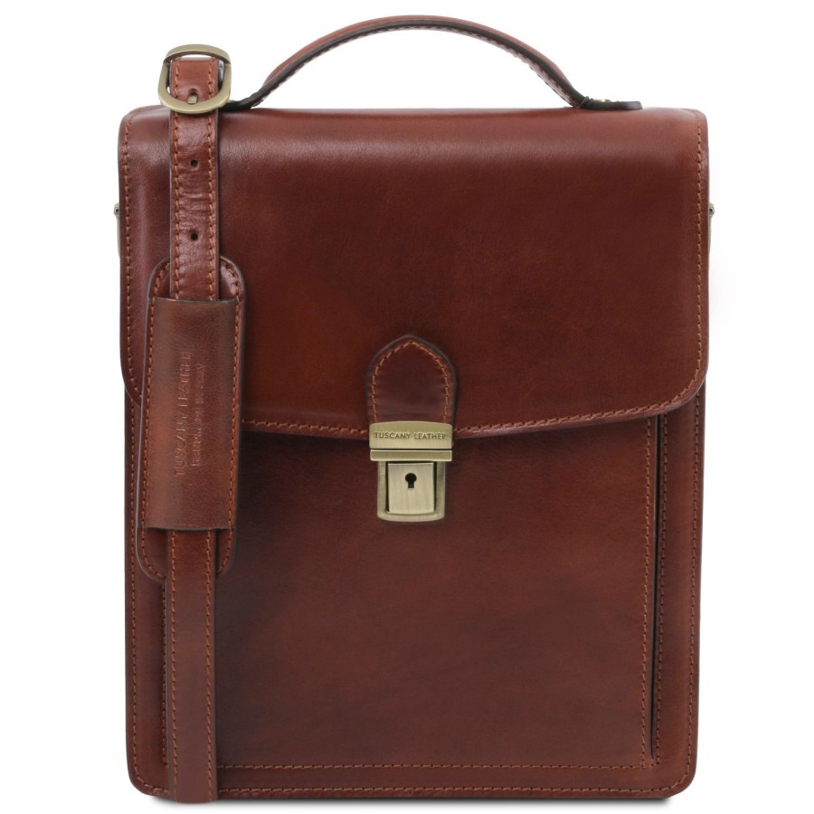 Uomo Tuscany Leather | David - Borsello In Pelle A Tracolla - Misura Grande Tl141424 Marrone