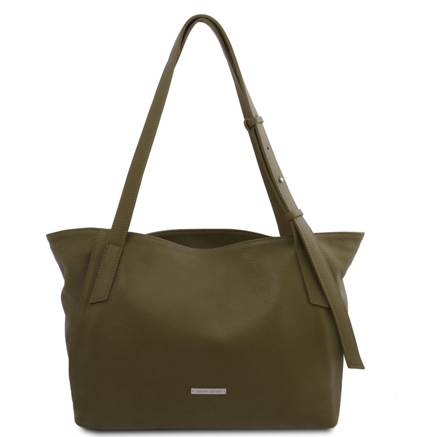 Donna Tuscany Leather | Tl Bag Borsa Shopping In Pelle Morbida Tl142230 Verde Foresta