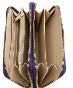 Donna Tuscany Leather | Mira Portafogli In Pelle Con Doppia Zip Around Tl142331 Viola