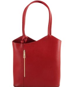 Donna Tuscany Leather | Patty Borsa Donna Convertibile A Zaino In Pelle Saffiano Tl141455 Rosso