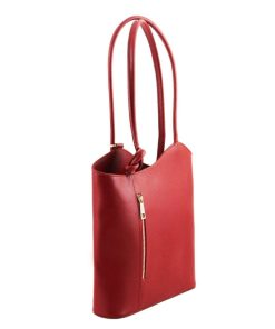 Donna Tuscany Leather | Patty Borsa Donna Convertibile A Zaino In Pelle Saffiano Tl141455 Rosso