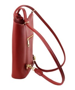 Donna Tuscany Leather | Patty Borsa Donna Convertibile A Zaino In Pelle Saffiano Tl141455 Rosso