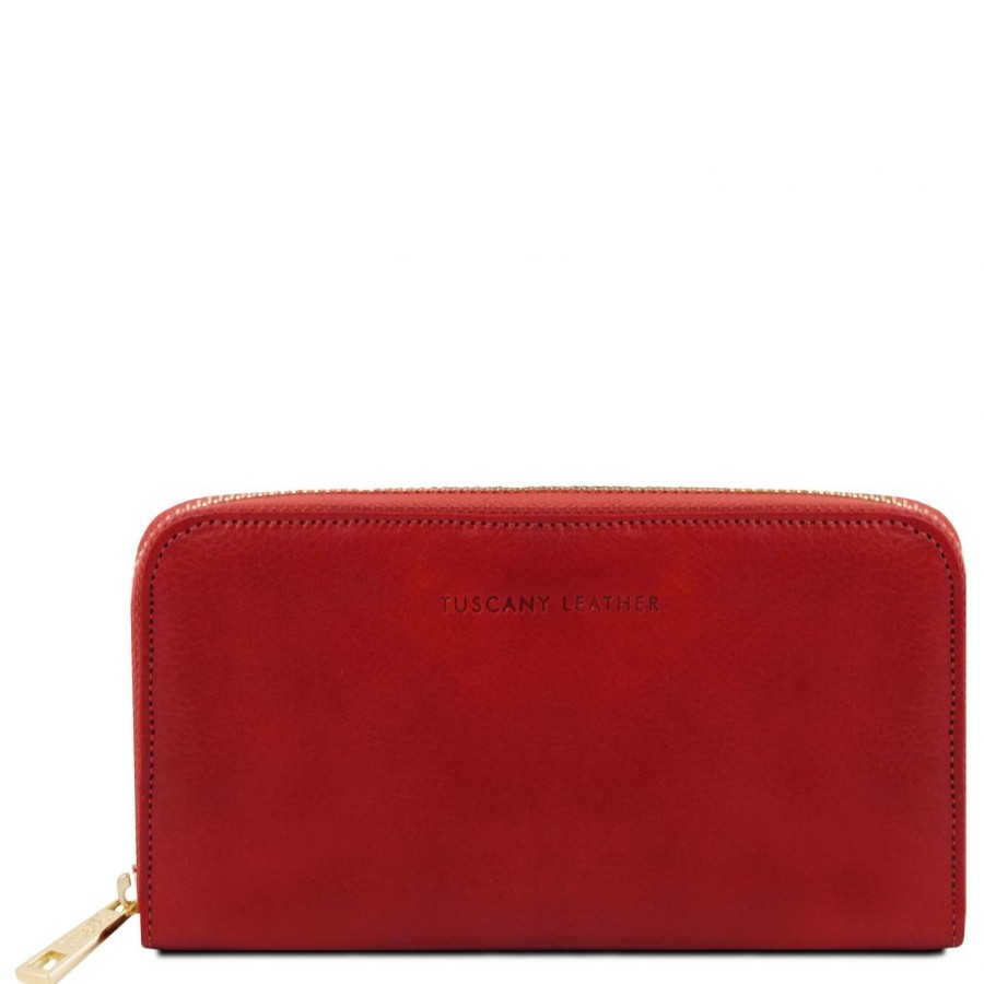 Donna Tuscany Leather | Esclusivo Portafogli In Pelle Zip Around Tl141206 Rosso