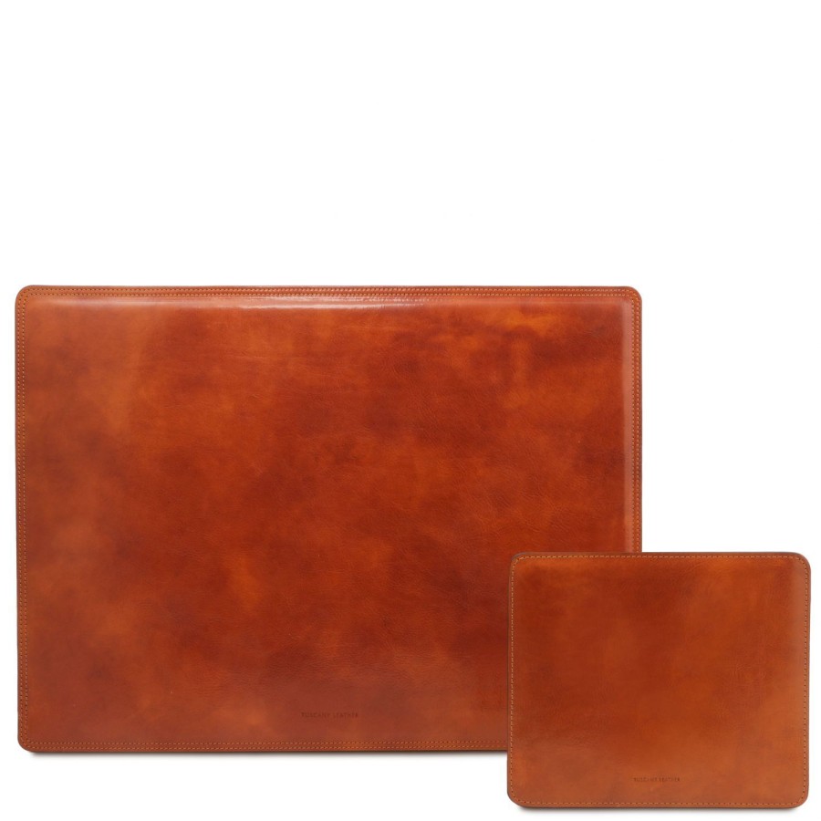 Ufficio Tuscany Leather | Set Sottomano E Tappetino Per Mouse In Pelle Tl141980 Miele