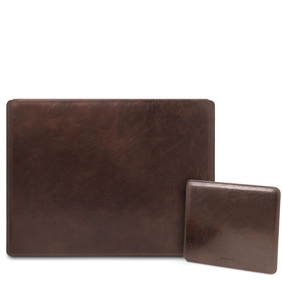 Ufficio Tuscany Leather | Set Sottomano Con Ribalta E Tappetino Mouse Tl142161 Testa Di Moro