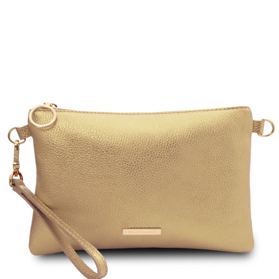 Donna Tuscany Leather | Tl Bag Pochette In Pelle Morbida Metallic Tl141988 Oro