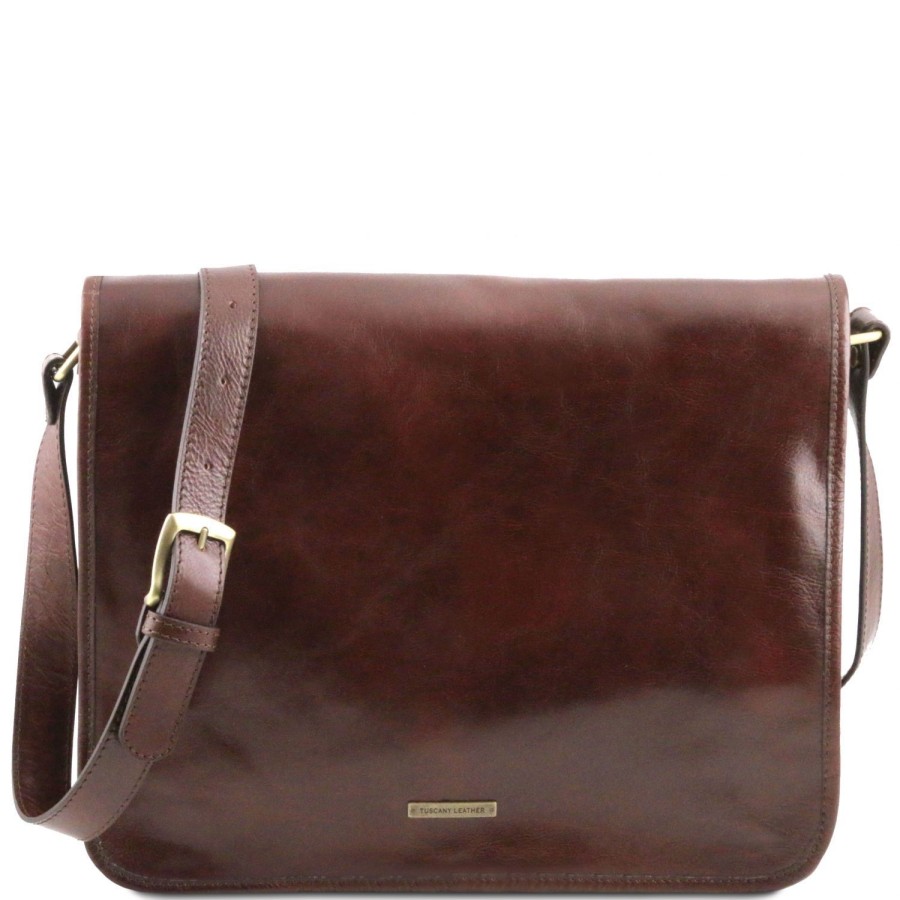 Uomo Tuscany Leather | Tl Messenger A Tracolla 2 Scomparti Grande Tl141254 Marrone