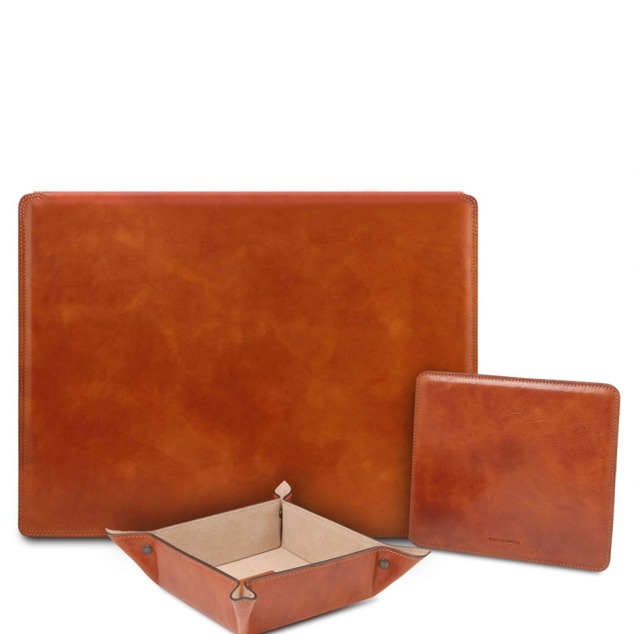 Ufficio Tuscany Leather | Sottomano Con Ribalta, Tappetino Mouse, Vuotatasche Tl142162 Miele