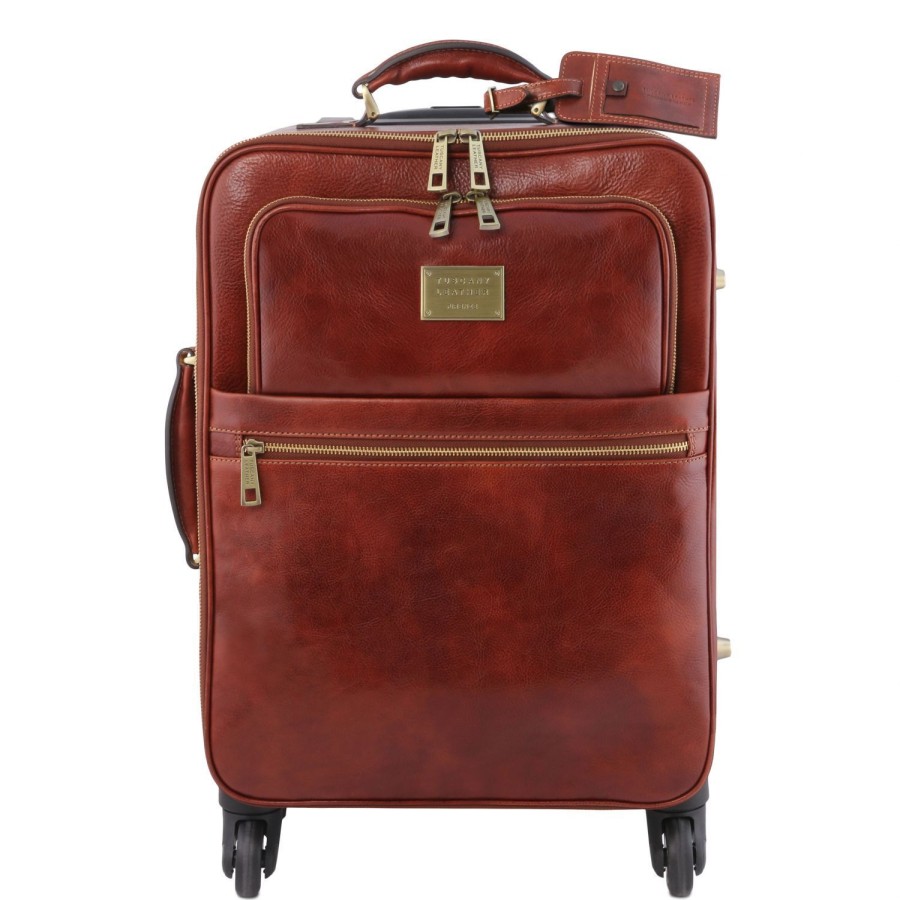 Viaggio Tuscany Leather | Tl Voyager Trolley Verticale In Pelle Con 4 Ruote Tl141911 Marrone