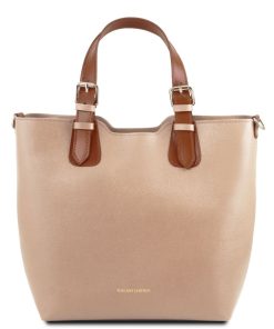 Donna Tuscany Leather | Tl Bag Borsa Shopping In Pelle Saffiano Tl141696 Nude