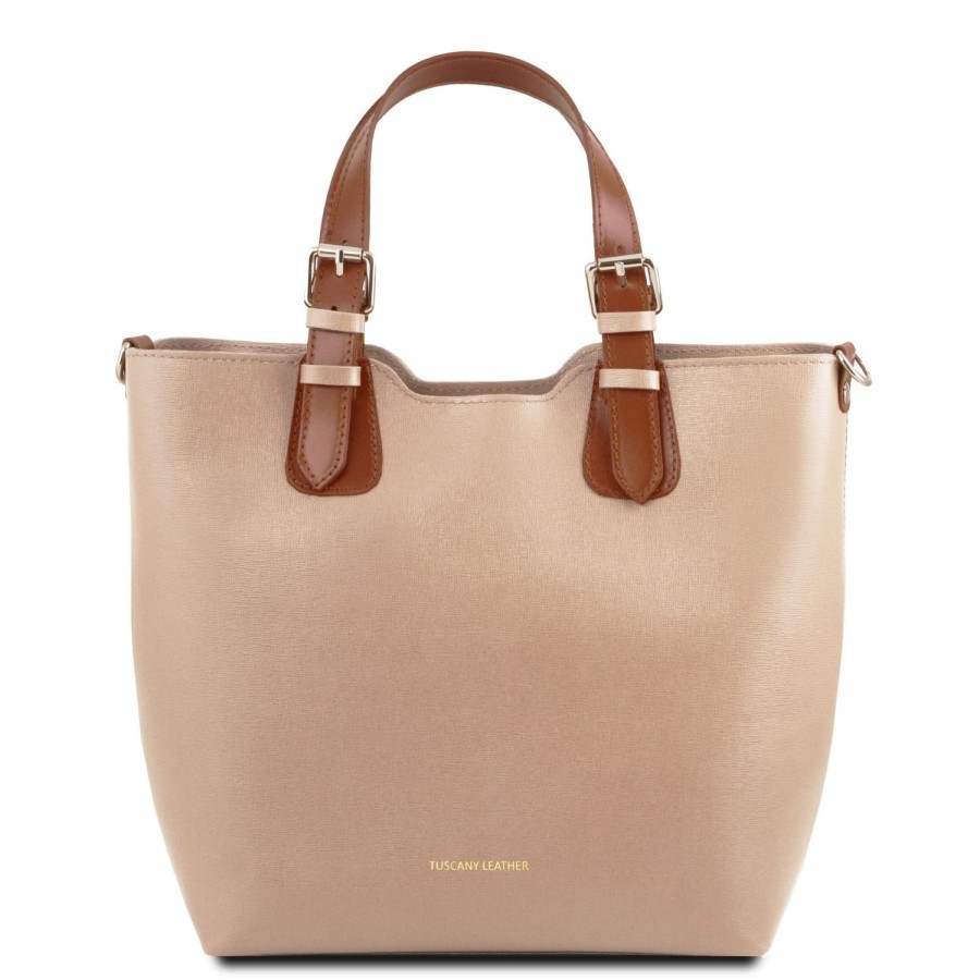 Donna Tuscany Leather | Tl Bag Borsa Shopping In Pelle Saffiano Tl141696 Nude