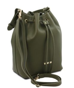 Donna Tuscany Leather | Tl Bag Borsa Secchiello In Pelle Tl142311 Verde Foresta